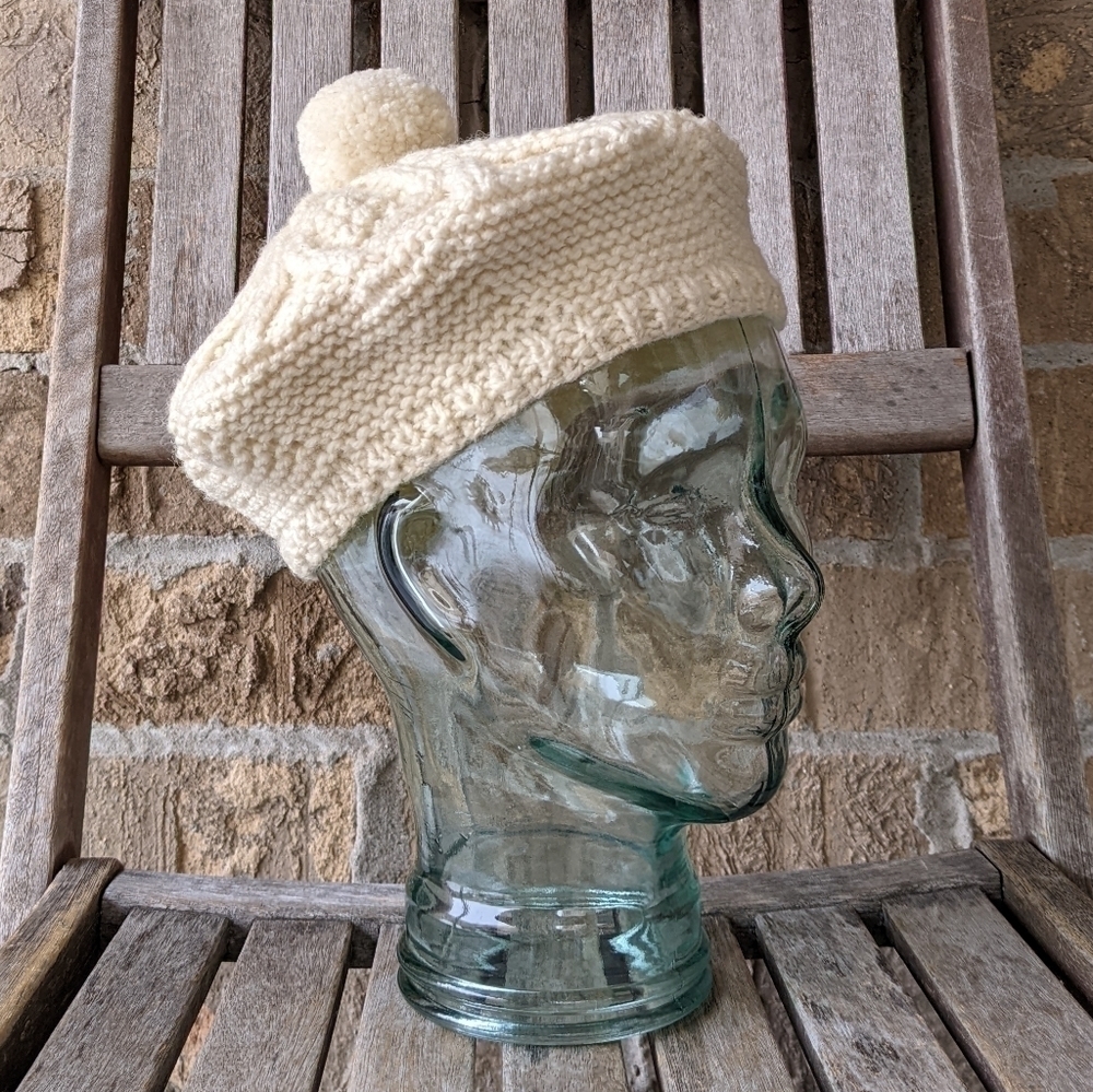 Vintage Handknit Creme Ivory Beret